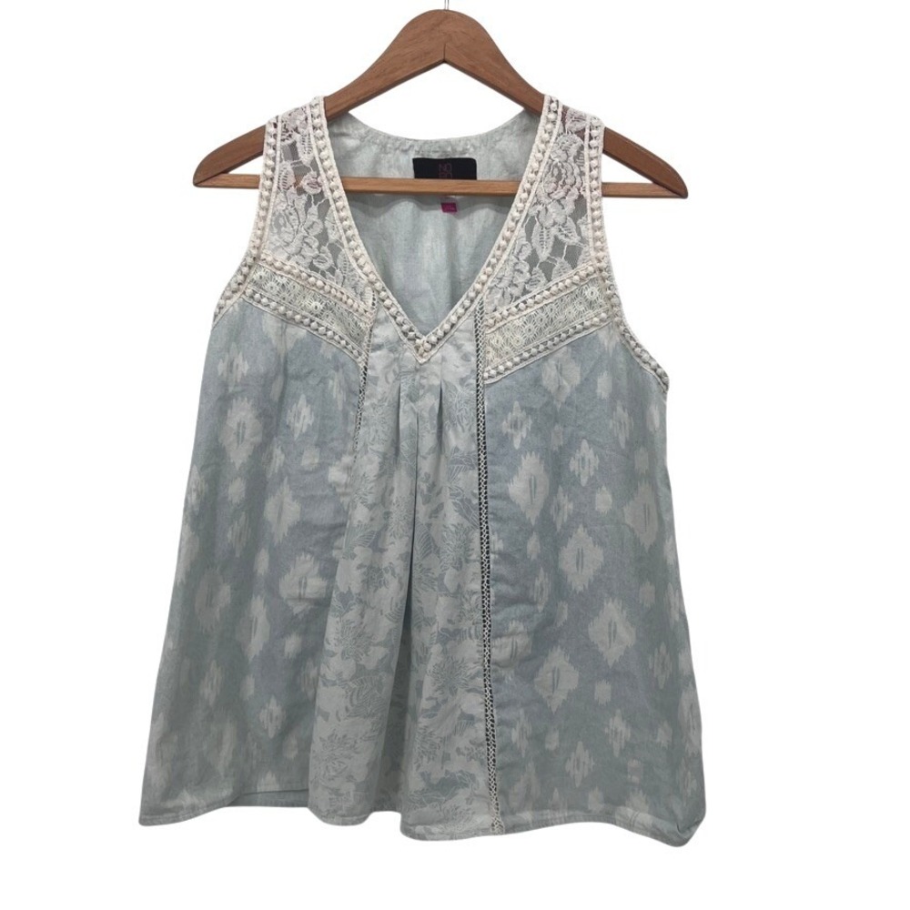 No Bo Sleeveless Lace & Floral Print Cottage Core Boho Soft Girl Tank Blouse LG